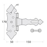 Zawias bramkowy ozdobny z zamknięciem - złoty - ZBZ DMX - 4