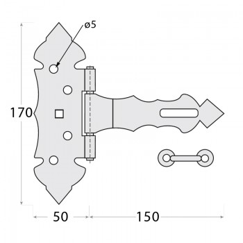 Zawias bramkowy ozdobny z zamknięciem - czarny - ZBZ DMX - 4