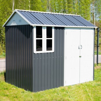 Domek ogrodowy metalowy, szary - Betula - 172x259x229 Grindi - 2