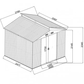 Domek ogrodowy metalowy, szary - Ulmus II - 260x278x234 Grindi - 9