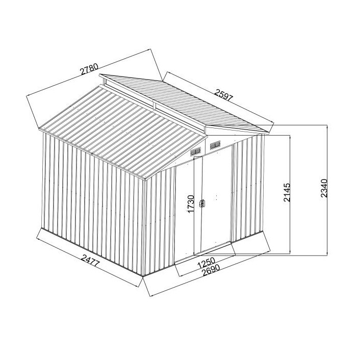 Domek ogrodowy metalowy, szary - Ulmus II - 260x278x234 Grindi - 9