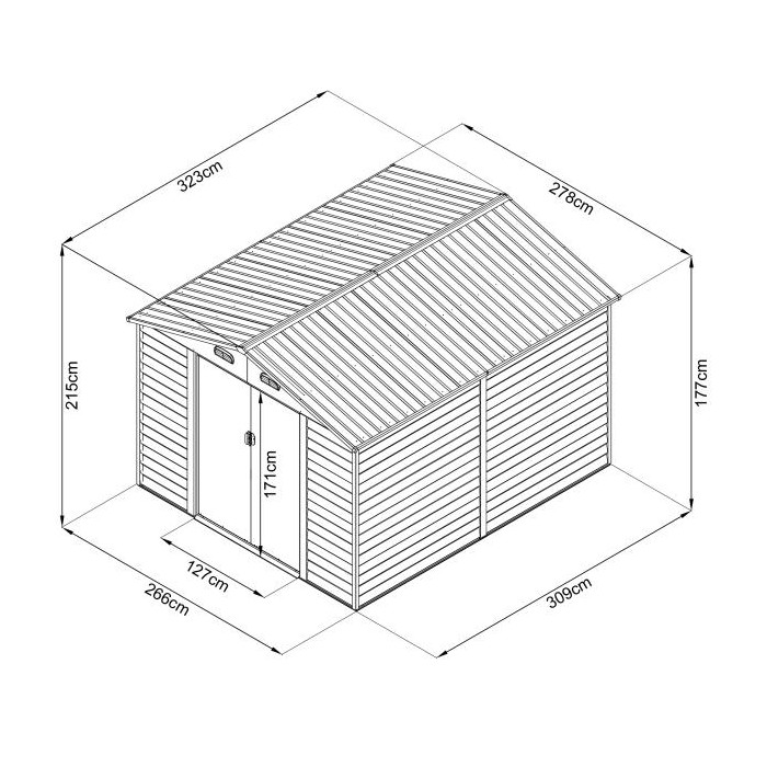 Domek ogrodowy metalowy, imitacja drewna - Arbor IV - 323x278x215 Grindi - 9