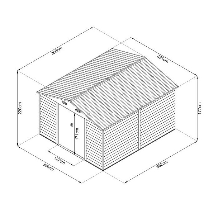 Domek ogrodowy metalowy, imitacja drewna - Arbor V - 366x321x220 Grindi - 9