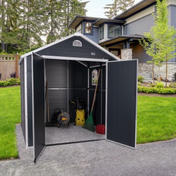 Domek ogrodowy plastikowy, szary - Bellis II -  242x192x239 Grindi - 2