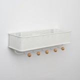 Wieszak ścienny na ubrania z koszykiem WUO - Biały Velano - 2