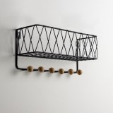 Wieszak ścienny na ubrania z koszykiem WUO 2 - Czarny Domax Home - 3