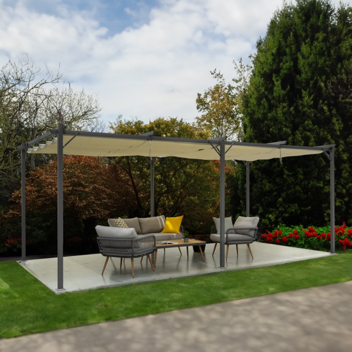 Pergola tarasowa szara z beżowym poszyciem - Irda IV 3x6m Grindi - 5