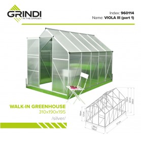copy of Szklarnia ogrodowa z poliwęglanu - Viola III - 310x190x195 Grindi - 20