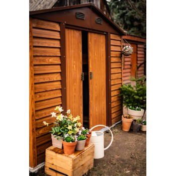 Domek ogrodowy metalowy, imitacja drewna - Arbor IV - 323x278x215 Grindi - 3