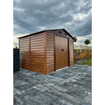 Domek ogrodowy metalowy, imitacja drewna - Arbor IV - 323x278x215 Grindi - 4