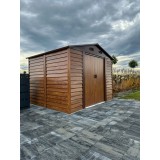 Domek ogrodowy metalowy, imitacja drewna - Arbor IV - 323x278x215 Grindi - 4