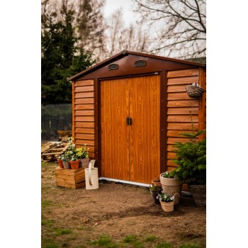 Domek ogrodowy metalowy, imitacja drewna - Arbor IV - 323x278x215 Grindi - 2