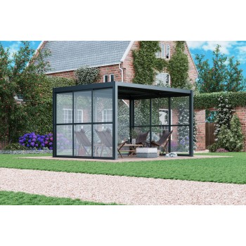 Przesuwna ścianka z poliwęglanem panel do pergoli Kea - szara GRINDI IN THE GARDEN - 10