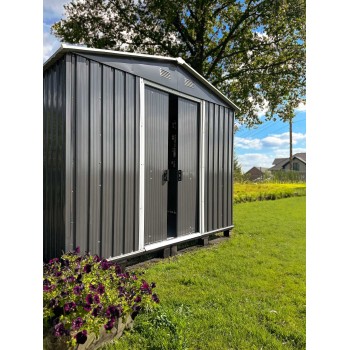 Domek ogrodowy metalowy, szary - Fiori IV - 303x236x190 Grindi - 2