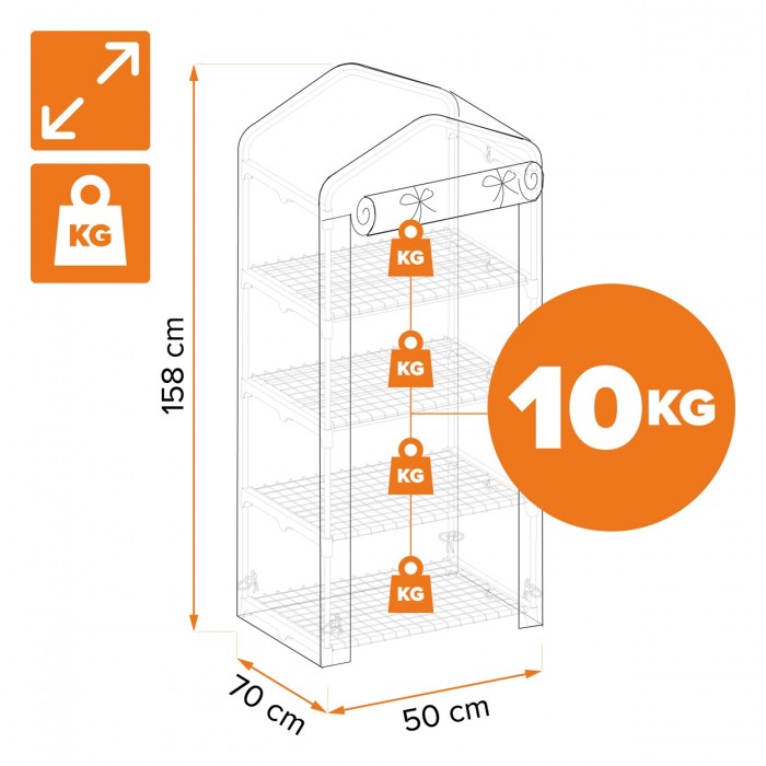 Szklarnia ogrodowa 4-półkowa przezroczysta - 70x50x158 - Kalmia GRINDI IN THE GARDEN - 3