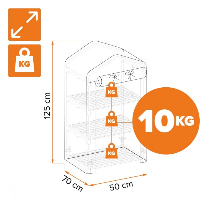 Szklarnia ogrodowa przezroczysta 3-półkowa - 70x50x125 - Crocus I GRINDI IN THE GARDEN - 3