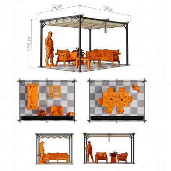Pergola tarasowa szara z szarym poszyciem - Irda II 2,9x3,9m GRINDI IN THE GARDEN - 5