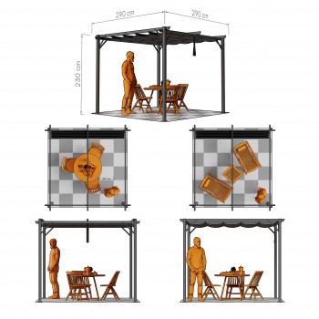 Pergola tarasowa szara z beżowym poszyciem - Irda I 2,9x2,9m GRINDI IN THE GARDEN - 3