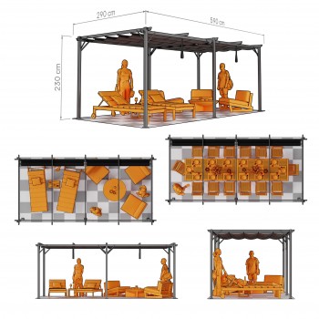 Pergola tarasowa szara z szarym poszyciem - Irda IV 3x6m GRINDI IN THE GARDEN - 4