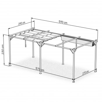 Pergola tarasowa szara z szarym poszyciem - Irda IV 3x6m GRINDI IN THE GARDEN - 3
