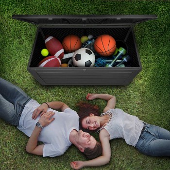 Skrzynia ogrodowa 680L - ciemnoszara z siedziskiem - Padda GRINDI IN THE GARDEN - 11