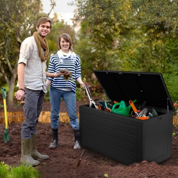 Skrzynia ogrodowa 680L - ciemnoszara z siedziskiem - Padda GRINDI IN THE GARDEN - 12