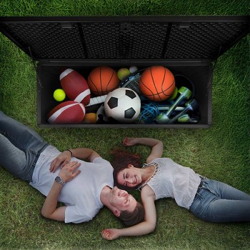 Skrzynia ogrodowa 490L czarna z siedziskiem - Columba GRINDI IN THE GARDEN - 17