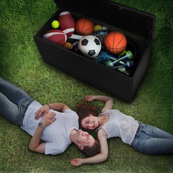 Skrzynia ogrodowa 570L - czarna z siedziskiem - Rissa I GRINDI IN THE GARDEN - 15