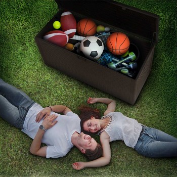 Skrzynia ogrodowa 570L - brązowa z siedziskiem - Rissa I GRINDI IN THE GARDEN - 14