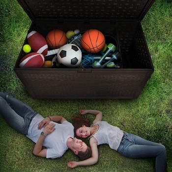 Skrzynia ogrodowa 870L - brązowa z siedziskiem - Rissa II GRINDI - 16