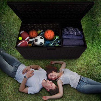 Skrzynia ogrodowa 870L - czarna z siedziskiem - Treeline II GRINDI IN THE GARDEN - 14