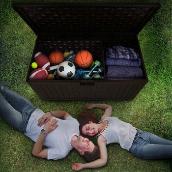 Skrzynia ogrodowa 870L - brązowa  z siedziskiem - Treeline II GRINDI - 15