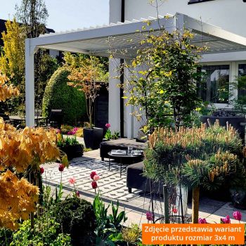 Pergola tarasowa, biała aluminiowa z otwieranym dachem - Kea V 8x4m GRINDI IN THE GARDEN - 4