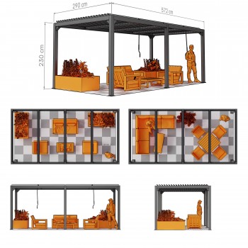 Pergola tarasowa, biała aluminiowa z otwieranym dachem - Kea III 6x3m GRINDI IN THE GARDEN - 3