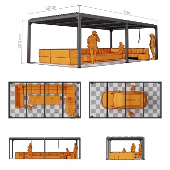 Pergola tarasowa, biała aluminiowa z otwieranym dachem - Kea V 8x4m GRINDI IN THE GARDEN - 3