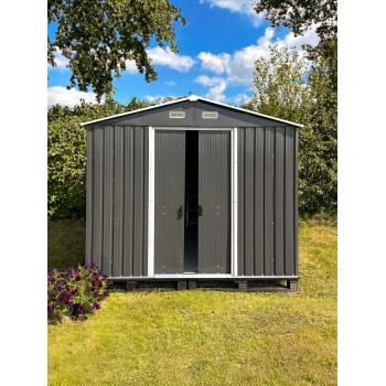 Domek ogrodowy metalowy 3,7 x 3,2 x 2,2 m szary - Domek narzędziowy Sorbus V GRINDI IN THE GARDEN - 7