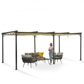 Pergola tarasowa szara z beżowym poszyciem - Irda IV 3x6m GRINDI IN THE GARDEN - 5