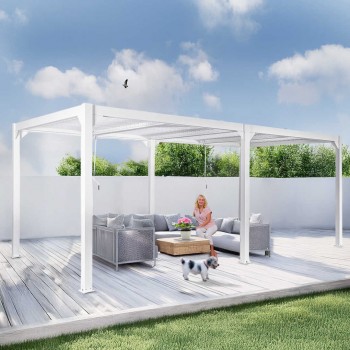Pergola tarasowa, biała aluminiowa z otwieranym dachem - Kea III 6x3m GRINDI IN THE GARDEN - 4