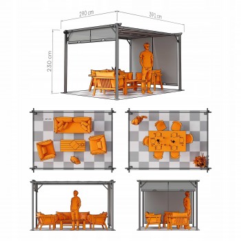 Pergola tarasowa ogrodowa - stalowa - Delos II 2,9x3,9m beżowa GRINDI IN THE GARDEN - 4