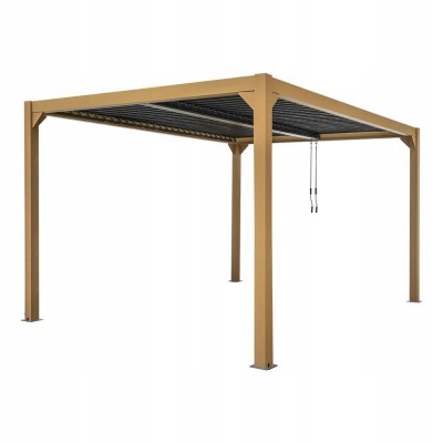 Pergola tarasowa, imitacja drewna aluminiowa z otwieranym dachem - Kea II 3x4m