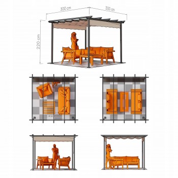 Pergola tarasowa ogrodowa - metalowa - Milos I 3x3m beżowa GRINDI IN THE GARDEN - 7