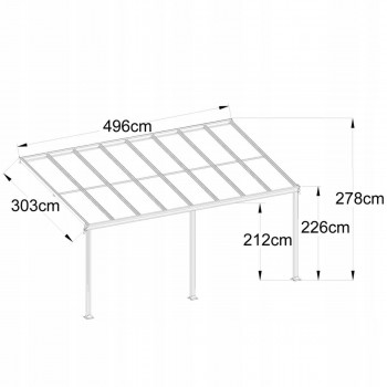 Pergola tarasowa przyścienna aluminiowa, szara - Nea II 5x3m GRINDI - 3