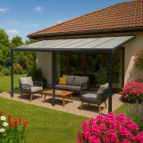 Pergola tarasowa przyścienna aluminiowa, szara - Nea II 5x3m GRINDI - 1