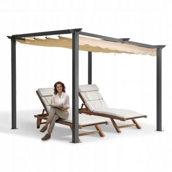 Pergola tarasowa ogrodowa - aluminiowa  - Keros 3x3m beżowa GRINDI IN THE GARDEN - 3
