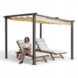 Pergola tarasowa ogrodowa - aluminiowa  - Keros 3x3m beżowa GRINDI IN THE GARDEN - 3