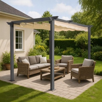 Pergola tarasowa ogrodowa - aluminiowa  - Keros 3x3m beżowa GRINDI IN THE GARDEN - 6