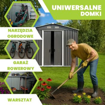 Domek ogrodowy metalowy 1,7 x 2,4 x 2,1 m szary - Domek narzędziowy Sorbus II GRINDI IN THE GARDEN - 7