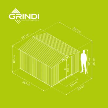 Domek ogrodowy metalowy 3,7 x 3,2 x 2,2 m szary - Domek narzędziowy Sorbus V GRINDI IN THE GARDEN - 7