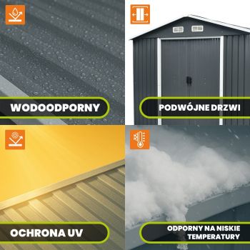 Domek ogrodowy metalowy 3,7 x 3,2 x 2,2 m szary - Domek narzędziowy Sorbus V GRINDI IN THE GARDEN - 9