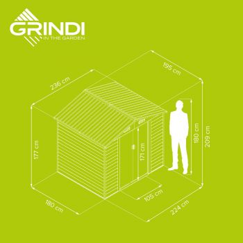 Domek ogrodowy metalowy 2,0 x 2,4 m - imitacja drewna - Domek narzędziowy Arbor II GRINDI IN THE GARDEN - 6